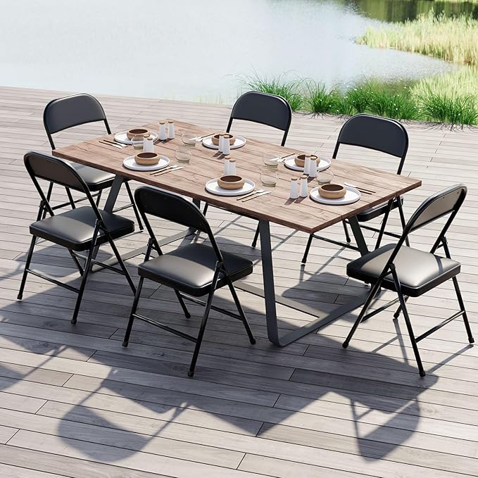 Nazhura 4 Pack Folding Chairs with Padded Cushion and Back, Khaki Metal Chairs with Comfortable Cushion and Durable Steel Frame for Home and Office, for Indoor and Outdoor Events (Black, 4 Pack)