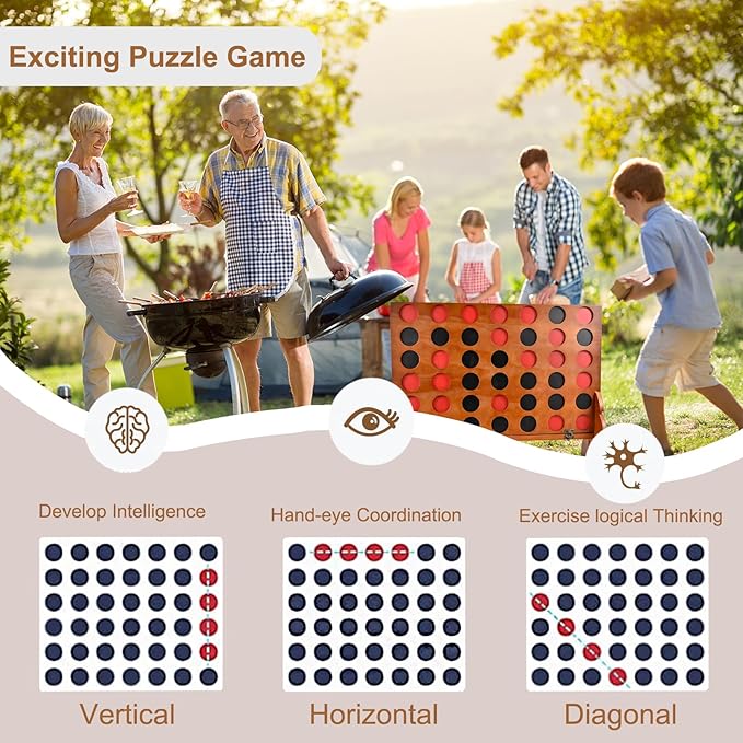 Large Connect Four Game Outdoor - Classic Yard Connect-Four Outdoor Games Jumbo for Kids and Adults, Tic Tac Toe Game for Yard and Giant Connect4