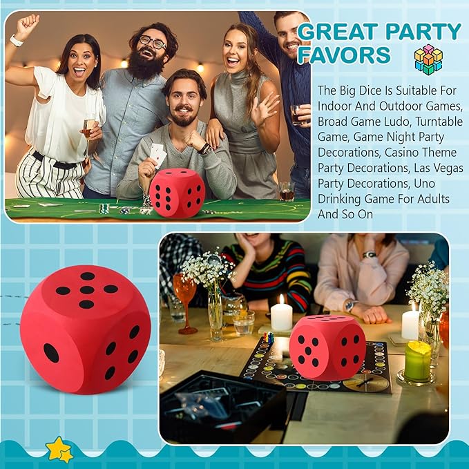 Shappy 6 Inches Foam Dice Fun Filled Large Educational Toy Kawaii Giant Dice Decorative Eva Foam Jumbo Cube Big Square Building Blocks for Game Nights Learning Sessions(Red,2 Pcs)