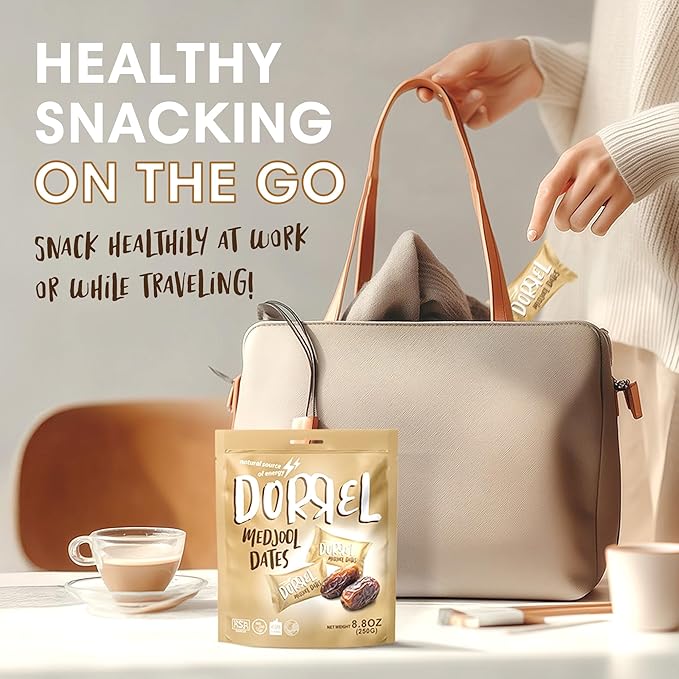DORREL - Medjool Dates, Individually Wrapped Snacks for High Energy, Nutritious Snack, Delicious, Kosher & Non-GMO Dates Individually Packaged for Convenient Handling, Pack of 1, 8.8 oz / 250 g
