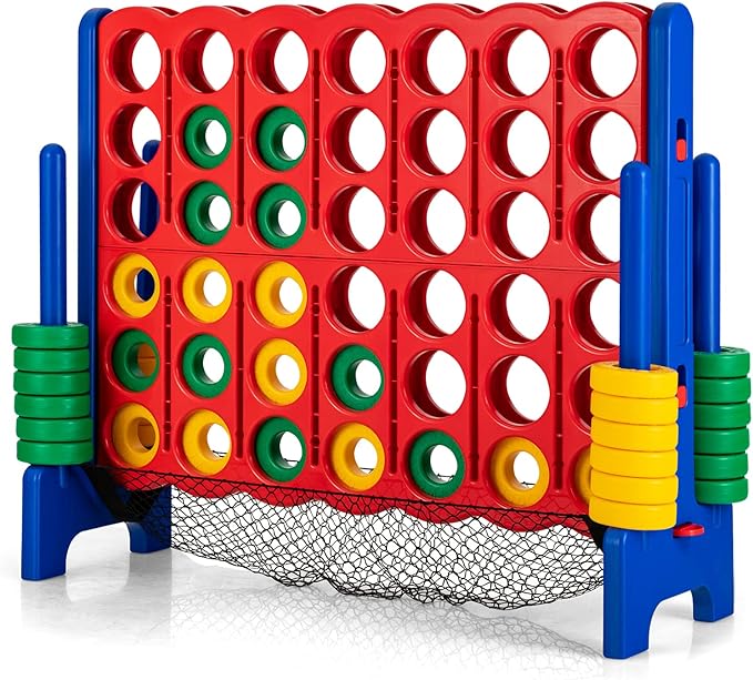 Costzon Giant 4-in-A-Row, Jumbo 4-to-Score Giant Game Set for Kids & Adults, Indoor Outdoor Yard Connect Game, 3.5FT Tall with 42 Jumbo Rings & Quick-Release Slider, Perfect for Family & Party Games