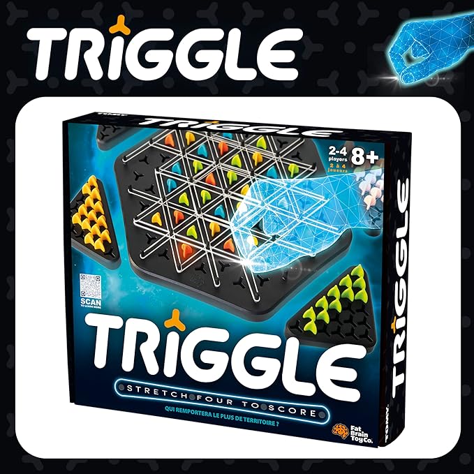 Fat Brain Toys Triggle - Stretch Four to Score [Fun Family Brainteaser Strategy Game for Kids, Teens, & Adults] Rubber Band Triangle Game