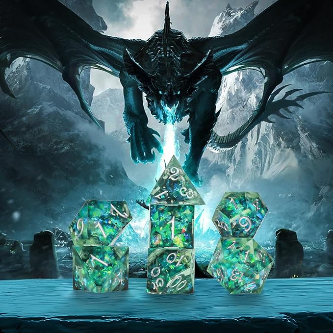 OriCraft Green Magic Dice DND Dice Set Dungeons and Dragons Polyhedral Role Playing Gaming Dices Green Underwater World D20 Dices Magical World Ocean Dice Halloween Sharp Corners