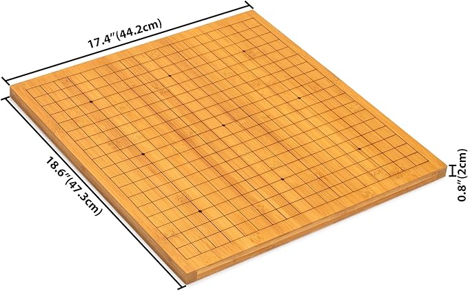 Yellow Mountain Imports Bamboo Etched Reversible 19x19 / 13x13 Go Game Set Board (0.8-Inch) with Double Convex Melamine Stones and Bamboo Bowls - Classic Strategy Board Game (Baduk/Weiqi)