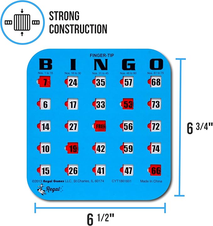 Regal Bingo Bulk Bingo Cards with Sliding Windows - Reusable Large Print Bingo Game Cards for Adults Large Group - 200 Pack, Blue