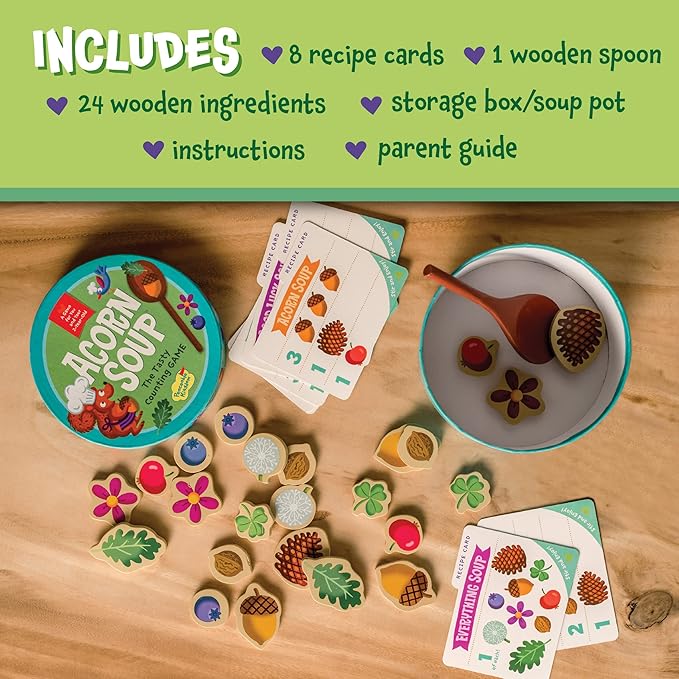 Peaceable Kingdom Acorn Soup – Game for You and Your 2 + Year Old – Fun Toddler Games Ages 2–4 That Teach Numbers and Counting Skills