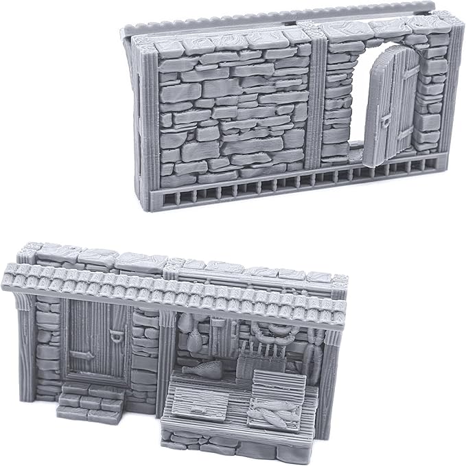 Terrace Shopfronts by Printable Scenery, 3D Printed Tabletop RPG Scenery and Wargame Terrain 28mm Miniatures