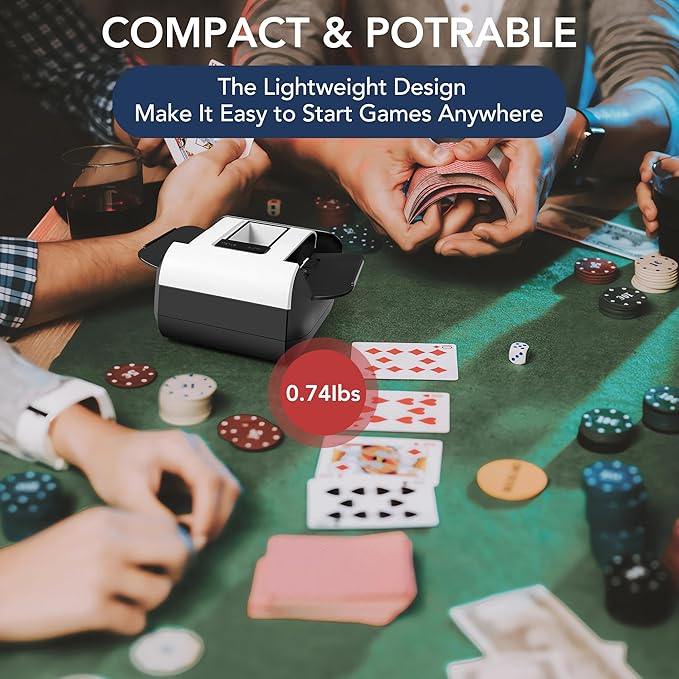 Automatic Card Shuffler, Rechargeable 1-2 Deck Card Dealer Machine, Low Noise Electric Casino Shuffler for UNO, Blackjack, Texas Hold'em, Home Card Games