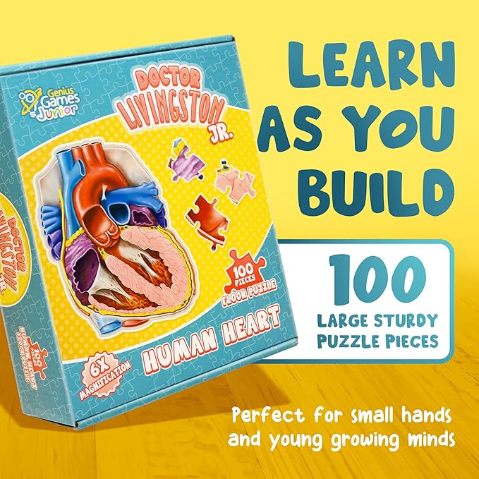 Genius Games Doctor Livingston Jr Anatomy Puzzle - Human Heart Model - 100 Piece Jigsaw for Kids & Teens