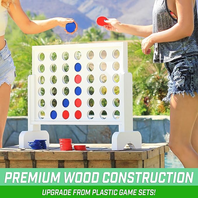 GoSports 2 foot Width Giant 4 in a Row Game with Carrying Case, Made from Wood
