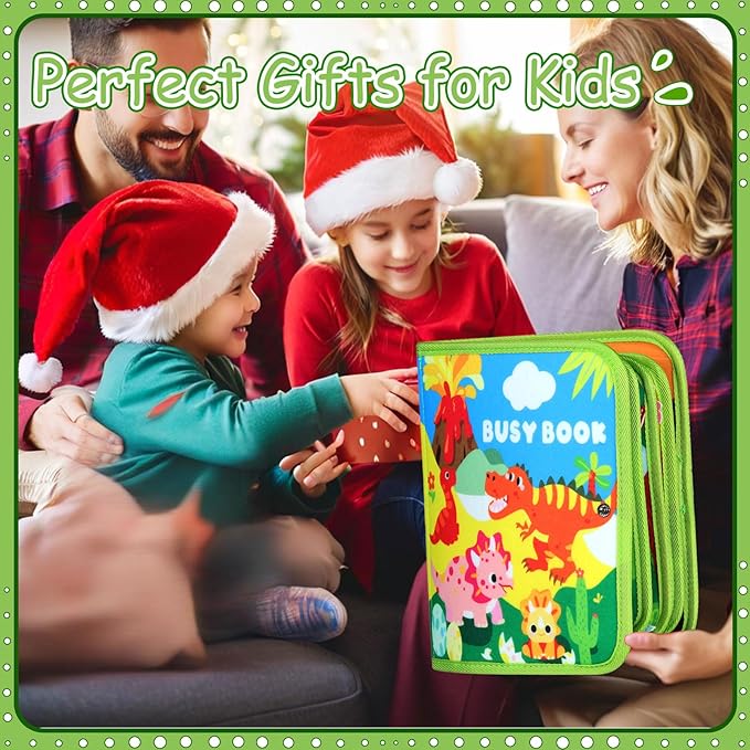 Busy Book for Kids, Dinosaur Busy Board Toys for Toddlers 1-3, Montessori Preschool Learning Book Toy for Kids