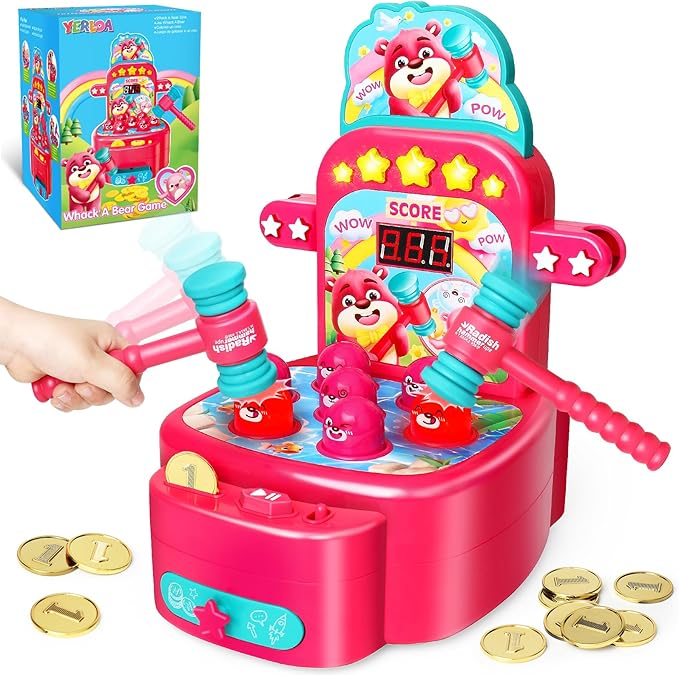 Yerloa Whack Game for Toddlers 2 3 4 5 Year Old Boy Girl Kids Easter Birthday Gift, Toys for Ages 2-4 4-6 Learning Interactive Educational Cause and Effect Toys with 2 Hammers, Music & Light