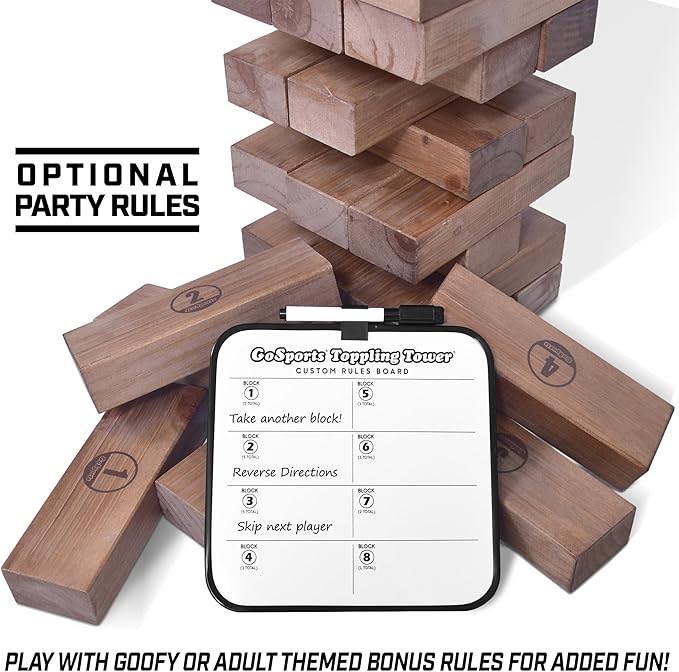 GoSports Giant Wooden Stacking Game - Stacks Up to 5 ft - Choose Brown Wood Stain, Gray, Natural, Stars & Stripes, or Tropical Hardwood - Toppling Tower