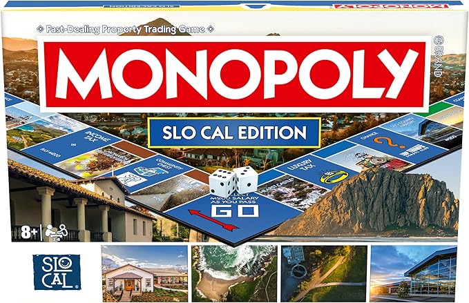 Monopoly Board Game SLO Cal Edition : 2-6 Players Family Board Games for Kids and Adults, Board Games for Kids 8 and up, for Kids and Adults, Ideal for Game Night