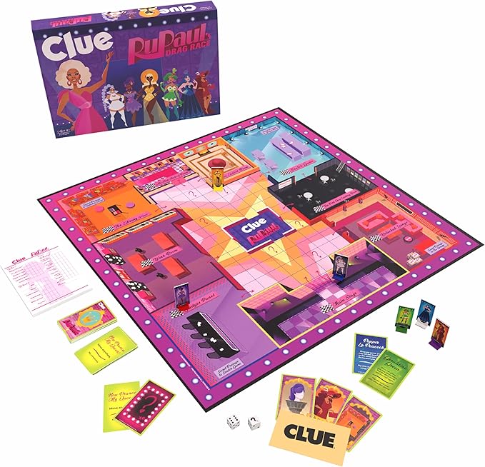 CLUE: RuPaul’s Drag Race, Classic Board Game with a Glamorous Twist, Solve The Mystery of The Missing Crown in The Werkroom with Iconic Queens, Locations & Accessories, Officially Licensed Game