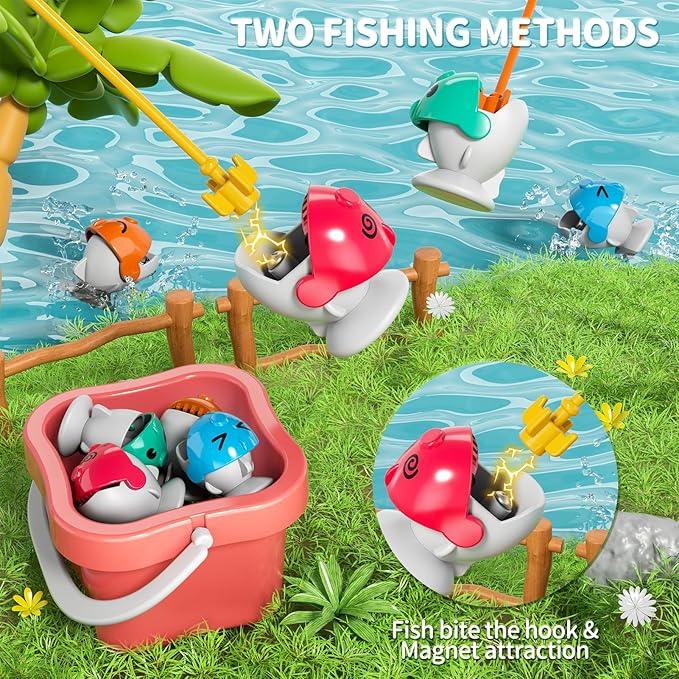 Magnetic Fishing Game for Kids Toddlers 3-5, 70 pcs Fishing Toys for Kids Toddlers 3-5, Fishing Table Toys Board Game Birthday Gifts for 3 4 5 6 7 8 Years Old Kids Toddlers