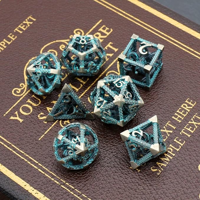D&D Dice, Metal Polyhedral Dice Set Role Playing DND Dice for Dungeons and Dragons HNCCESG Hollow Cthulhu Dice for Table Game RPG MTG (Blue)