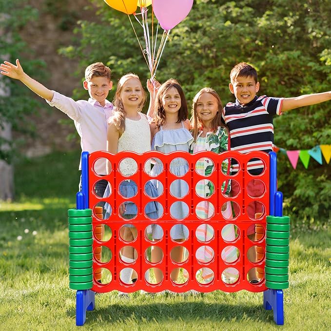 ARLIME Giant 4 in a Row Connect Game, 47'' Jumbo 4-to-Score Toy Set W/Quick-Release Lever, Build-in Ring, Jumbo Sized for Kids & Adults, Oversized Floor Activity for Indoor & Outdoor Play