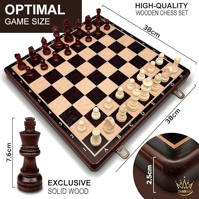 Magnetic Wooden Chess Board Game Set - 15 Inches Chess Sets for Adults and Kids, Foldable Chess Board Game, Handmade Portable Travel Chess Game, Chess Set for Begginers and Pros (Walnut Color)