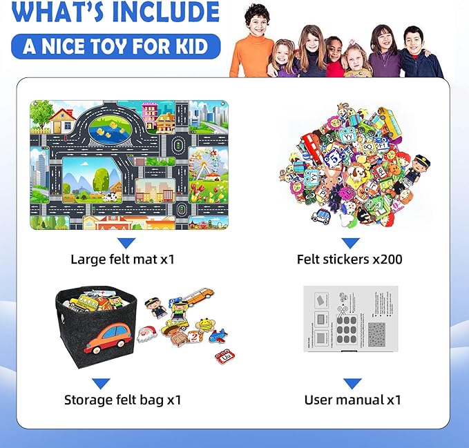 200 PCS Felt Board Story Set for Toddlers with Storage Bag City Car Traffic Themed 40 X 28 inch Teaching Wall Flannel Board Kit for Preschool Activity Early Learning Interactive Storytelling(Darkgrey)