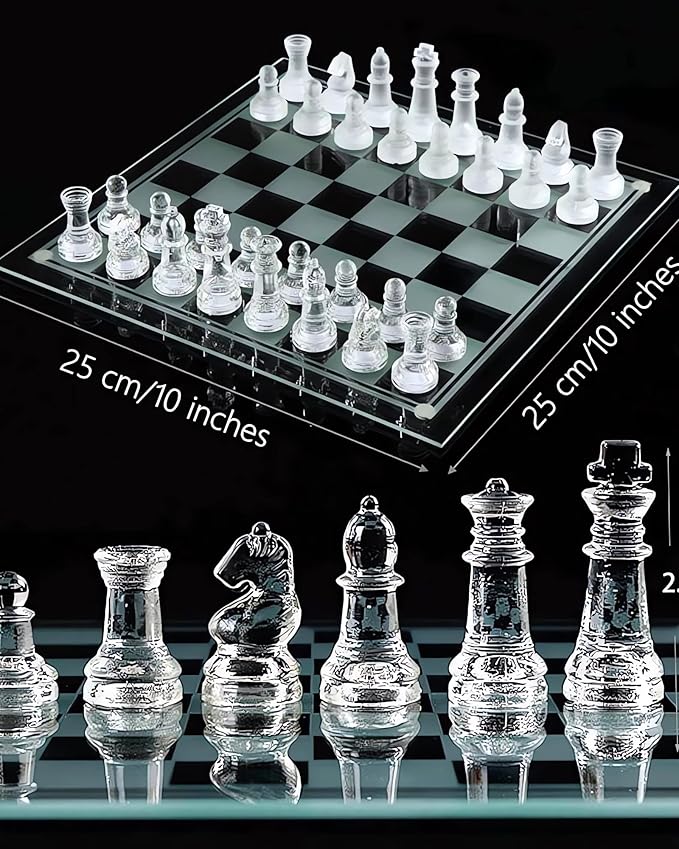 Elegant 10" Glass Chess Set - Premium Quality Board Game for All Ages for Chess Enthusiasts and Home Decor