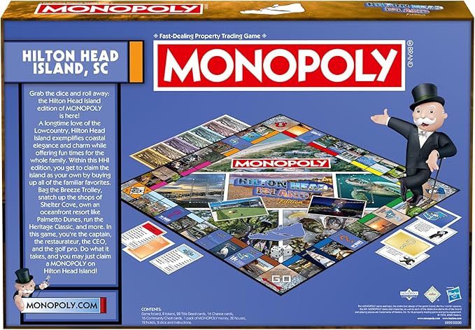 Monopoly Board Game – Hilton Head, SC Edition: 2-6 Players Family Board Games for Kids and Adults, Board Games for Kids 8 and Up, Great for Game Night