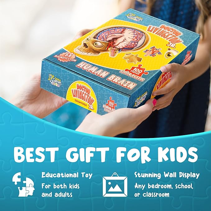 Human Brain Floor Puzzle - Doctor Livingston Jr Anatomy Model - 100 Piece Jigsaw Puzzle - Kids Puzzle and STEM Game About Brain - Medically Accurate Science Toys for Kids, Toddlers, Teens