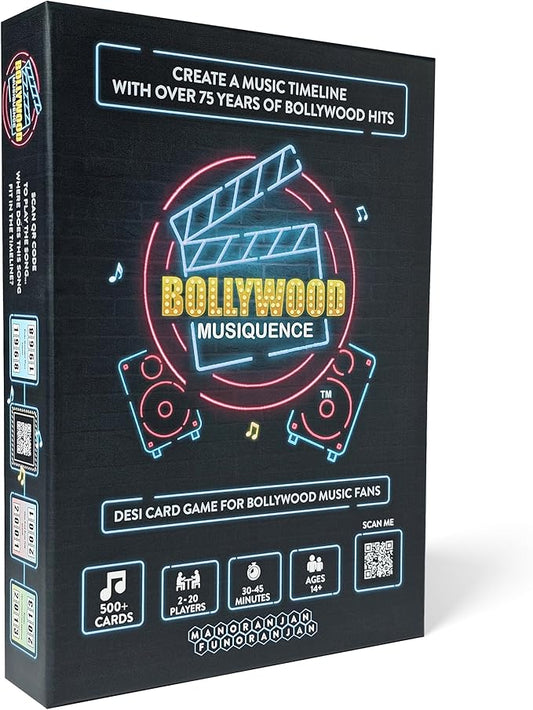 The Bollywood Music Party Card Game, Fun Hindi Music Filmi Trivia Card Game, 2-24 Players, 500 Plus Indian Music Hits Cards, Great for Desi Friends and Family Game Nights and Parties