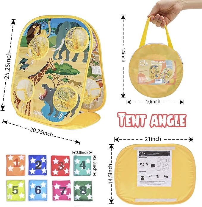 Bean Bag Toss Game - Double Sided Kids & Adults Cornhole Board, 8 Colorful Beanbags, Collapsible Indoor Outdoor Games for Family Fun