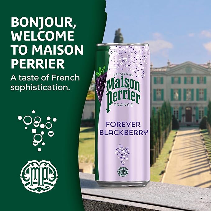 Maison Perrier Forever Blackberry Flavored Sparkling Water, 11.15 Fl Oz Cans, 8 Count, 3 Pack