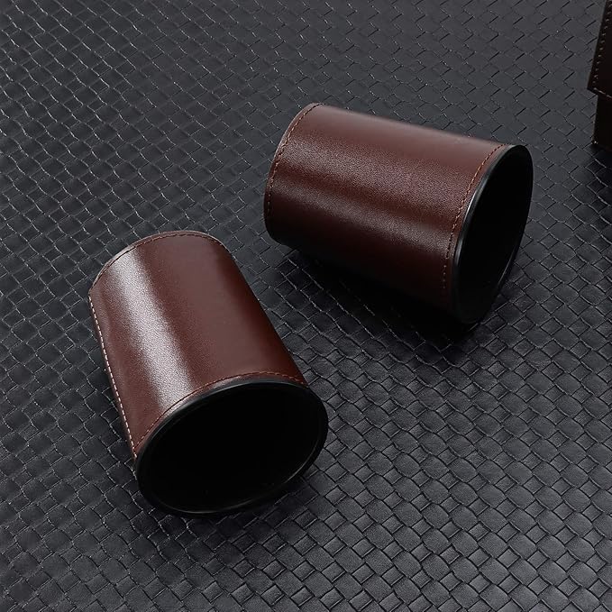 10x Dice Cup Set, PU Leather Dice Shaker Cups with 50 Dices for Bar Party Yahtzee Farkle Dice Games, Coffee (10, Brown)