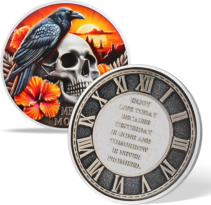 Memento Mori Coin Momento Mori Coin Skull Coin Stoic Gifts Memento Mori Calendar Living Memento Mori Amor Fati Coin (Twilight Raven Skeleton)
