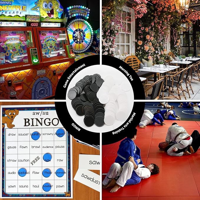 Set of 100 Opaque Plastic Learning Counters Mini Poker Chips Game Tokens with Storage Box (Black+White, 1 Inch)