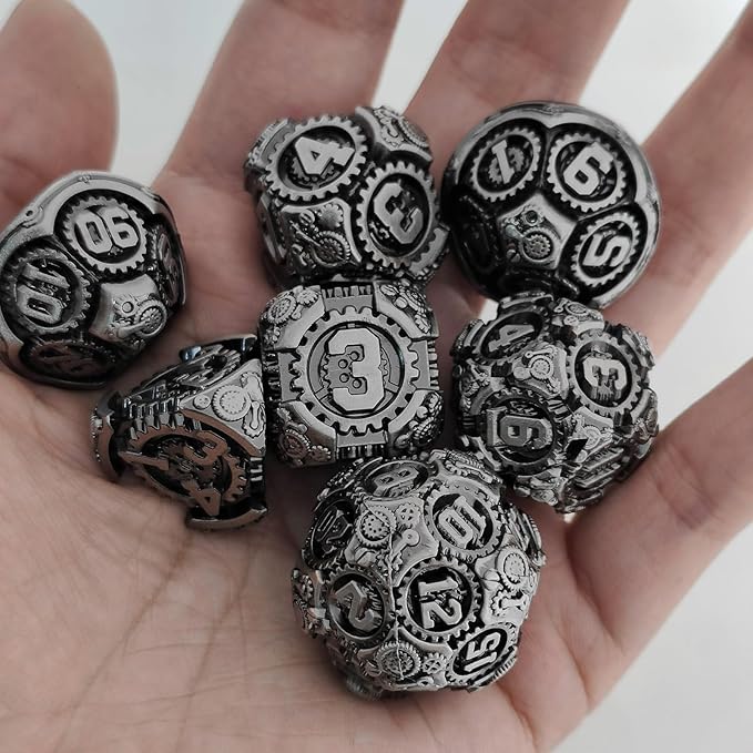 Geakeeper Construct D&D Dice, Metal DND Dice Set, 7Pcs Polyhedral Dragon Metallic D&D Dice with Gift Case for Dungeons and Dragon Game, RPG Role Playing Table Game Gifts (Black)