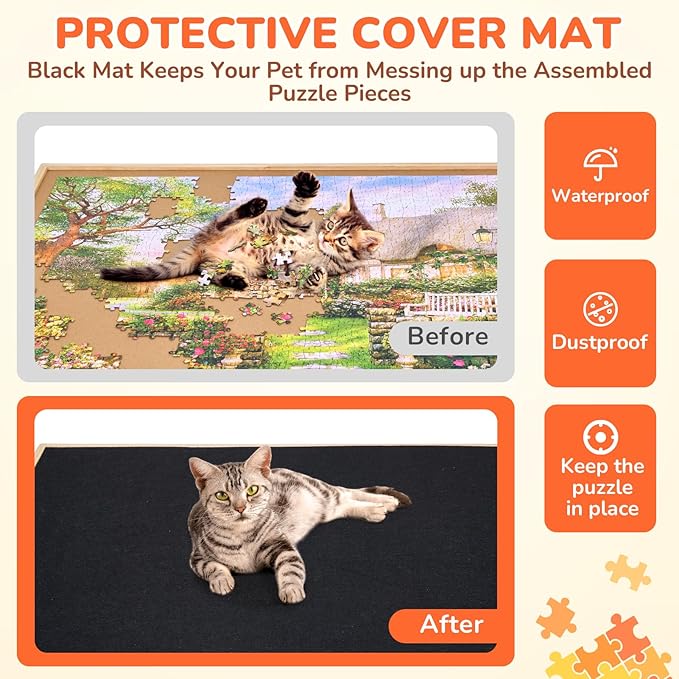 Gamenote 1500 Pieces Rotating Jigsaw Puzzle Table with Cover, Portable Large Puzzle Board with Drawer, Wooden Smooth Plateau Work Surface for Kids Family Game