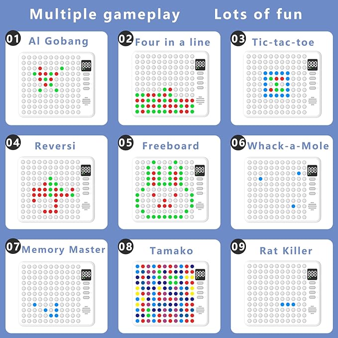 Kids Smart Chessboard Games,Built-in 9 Strategy Board Games Toys,AI Electronic Smart Board Game,Like 5 in a Row Game, 4 in a Row,Portable and Perfect for Travel、Parties、Festivals、Birthdays