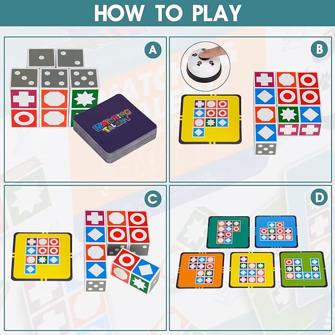 Funtactics Wooden Matching Game Puzzle 3.0 Games, Pattern Block Match Puzzles Building Cubes with Bell for Kids and Adults Toys Board Games for Family Night 5 Players