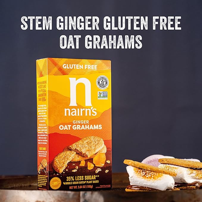 Nairn's Gluten-Free Stem Ginger Oat Grahams - Healthy, Tasty and Safe for Celiacs. Perfect On-the Go Snack .High Fiber, No Artificial Colors, Flavors, or Preservatives, 5.64oz