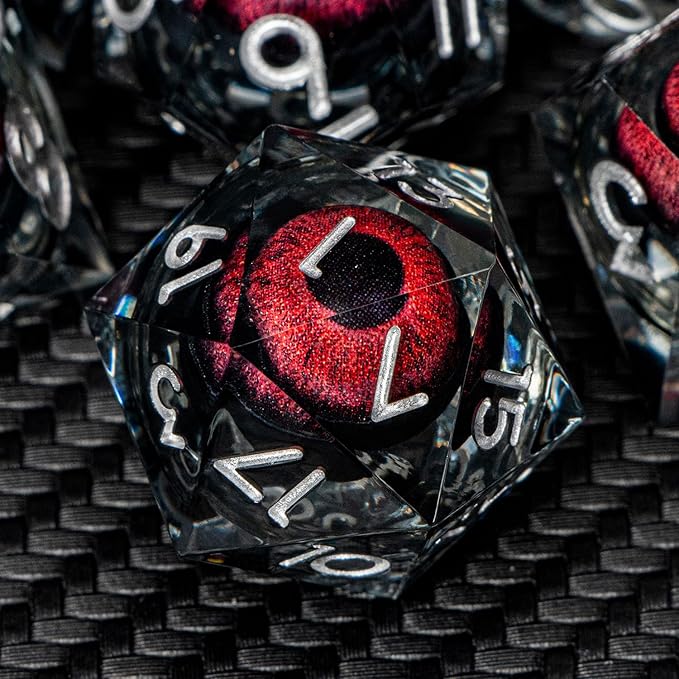 ARUOHHA DND Resin Dice Dragon Eye Dice Liquid Core Red Sharp Edged Dice Set with Gift Box, Polyhedral D and D Dice Set Role Playing Game D20 D12 D10 D8 D6 D4