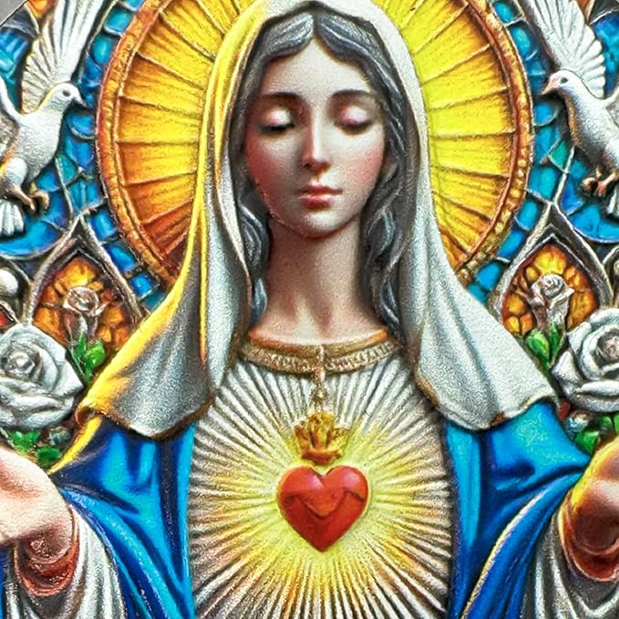 Immaculate Heart of Mary Religious Coin - Inspirational Virgin Mary Medallions with Biblical Verse - Ideal Religious and Spiritual Gifts for Men & Women Celebrating Faith and Devotion