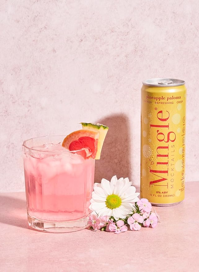 Mingle Mocktails Pineapple Paloma, Premium Non-Alcoholic Drinks, Tangy and Sweet Pre-Mixed Drinks, Healthy Alternatives, Canned Mocktails, 12 fl. oz. Cans, Pack of 12