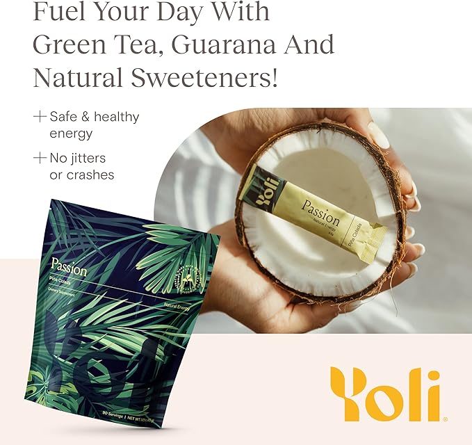 Yoli® Passion Energy Drink Powder Mix - Natural Energy Drink Mix for Endurance and Stamina, Bulk 90 Servings - Pina Colada Flavor
