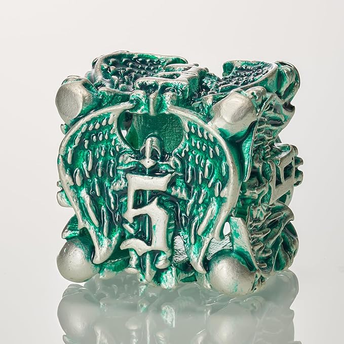 DND Dice,HNCCESG Hollow Metal Set 7 Pcs for Dungeons and Dragon,D and D GIFS of Tabletop Game (Matte Green White Skull)