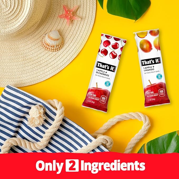 That's it. Fruit Bars 12 Variety Pack 100% Natural Real Fruit Bar, High Fiber Vegan, Gluten Free, Paleo, Non-GMO No Sugar Added (6 Mango, 6 Cherry)