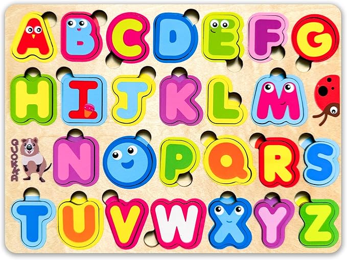 QUOKKA Montessori Alphabet Puzzle for Toddlers - Educational Wooden Toys for Kids Ages 3-5, Learning Letters and ABC Recognition, Preschool Activity Board for Fine Motor Skills and Learning Activities