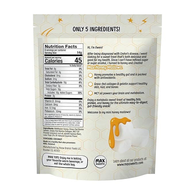 Max Mallow Hot Stuff Mini HONEY Marshmallows – Gut Friendly, Gluten Free, No Refined Sugars, Real Wildflower Honey, Collagen-Infused Snack (3 Pack, Honey Hot Stuff)