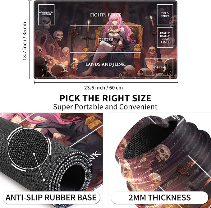 Playmat with Zones for MTG Card Game Playing, 24"x14" Commander Deck Gaming Desk Duel Mat for Beginner, Queen of Death