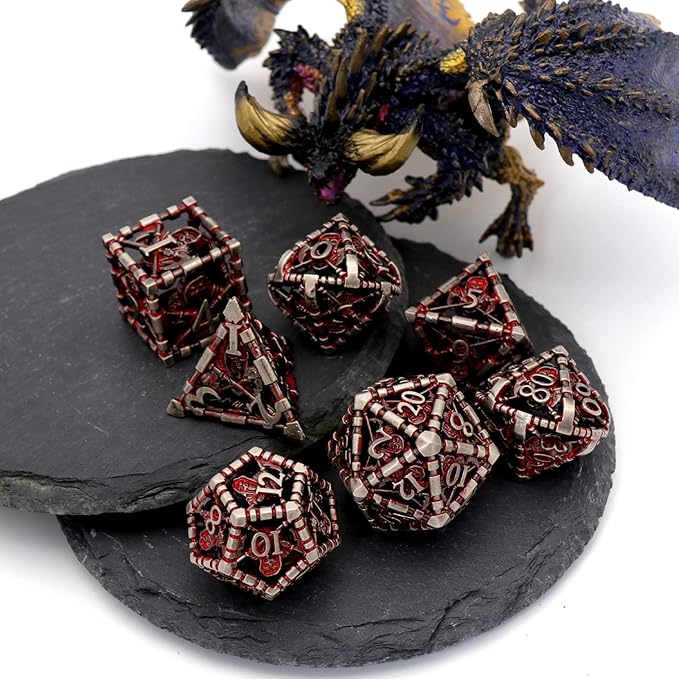 DND Dice, Dungeons and Dragons Dice Metal Polyhedral Dice Set Role Playing D&D Dice HNCCESG Hollow Grim Reaper Dice Gaming D and D Dice for Table Game RPG Pathfinder Warhammer Shadowrun (Blood)
