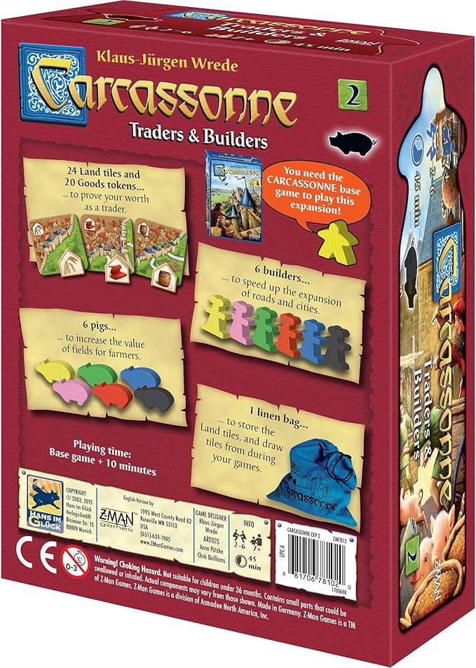 Carcassonne Traders & Builders Board Game EXPANSION - New Strategies Await! Medieval Tile-Laying Strategy Game for Kids and Adults, Ages 7+, 2-6 Players, 45 Minute Playtime, Made by Z-Man Games