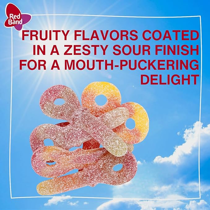 Red Band Candy, Sour Keys - Gummy Candies Jumbo Sour Suckers - Chewy, Fruity Gummies Bulk - Vegan, Natural Flavors, Plant Based Colors, Key Shaped, Dutch Candy & Snacks, Family Sharing Bag - 35.2 oz